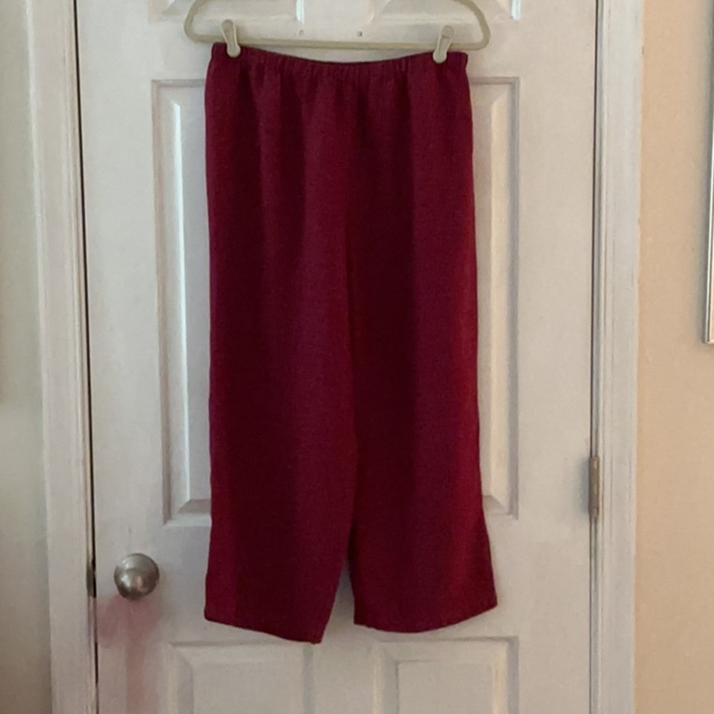 Eileen Fisher Hibiscus Viscose Linen Basket Crepe Elastic Waist Crop Pants EUC S